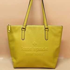 KATE SPADE XL Bright Yellow SOFT Pebbled Leather Silver Accents *EUC* GORGEOUS!!